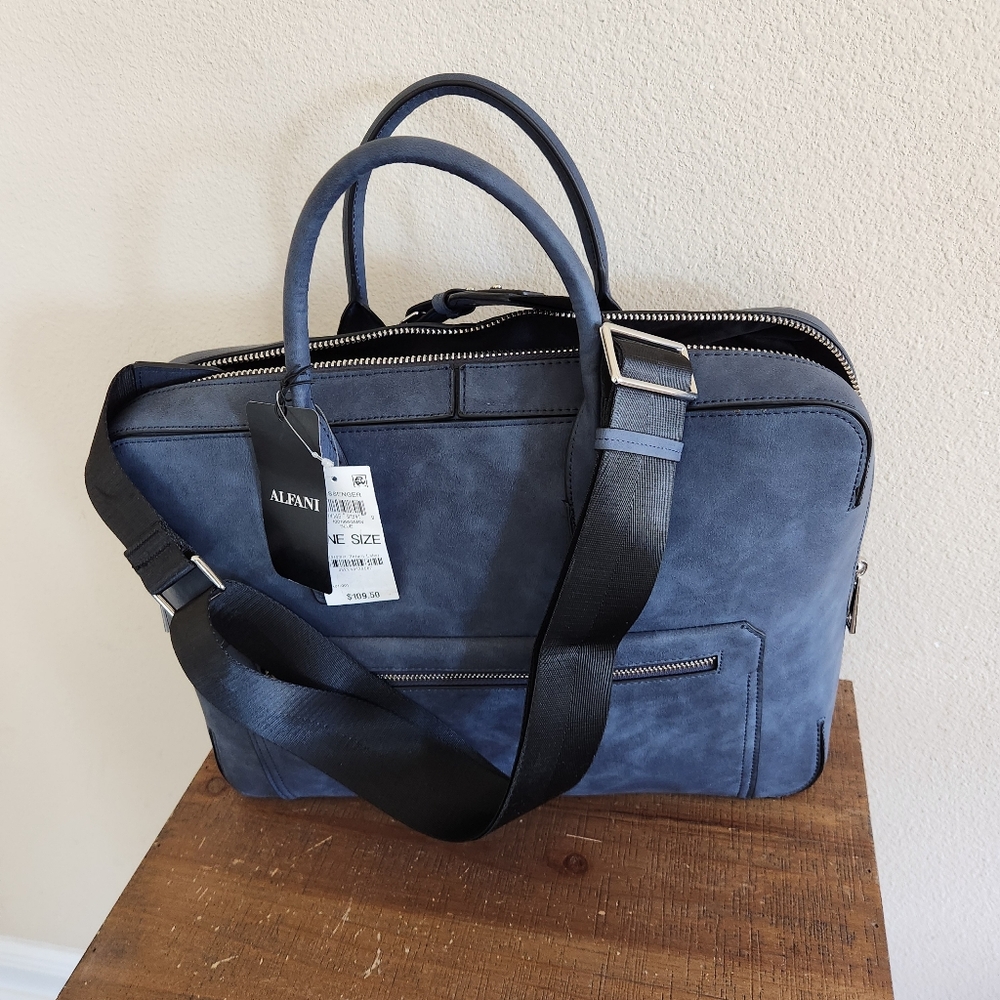 Alfani Blue Suede Messenger Bag NWT